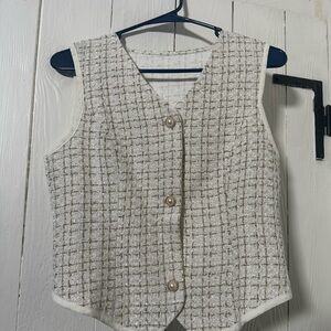 Elegant Cream and Brown Checkered Women's Vest
